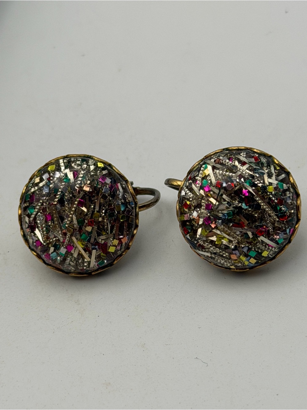 Multicolor Sarah Coventry Confetti Glitter Round Clip On Earrings